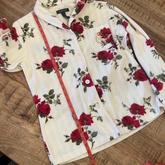 Lauren Ralph Lauren Fleece Pajama Top Small Rose Floral - Picture 11 of 11